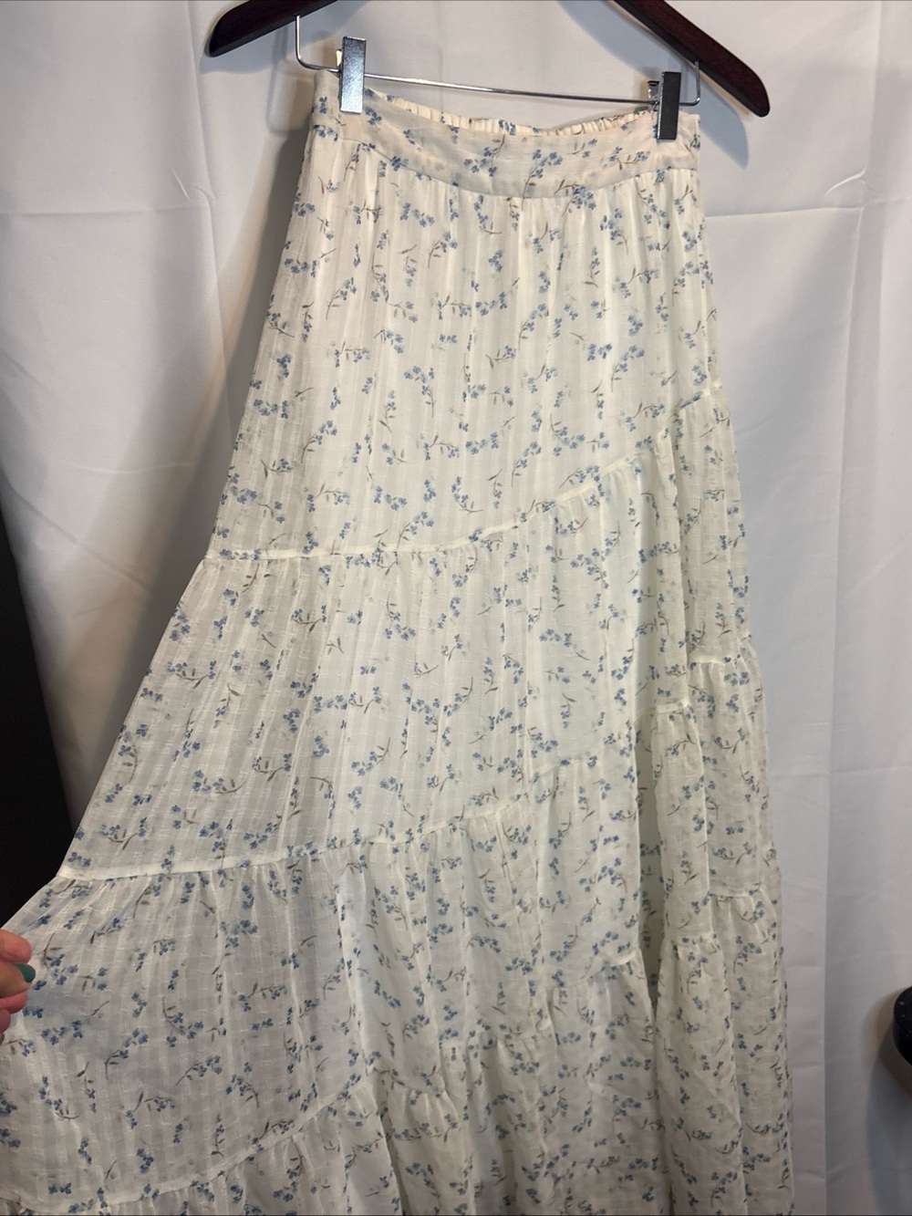 Altar'd State Cream Maxi Skirt with Light Blue Floral Print - Picture 2 of 6